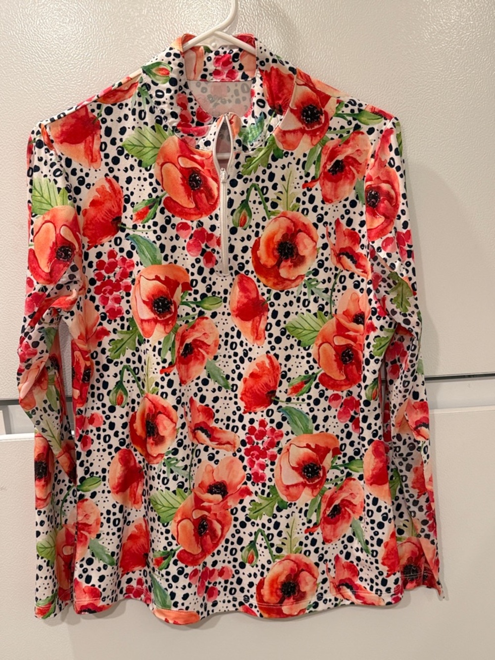 Gottex Red Floral 1/4 Zip Long-Sleeve Top M